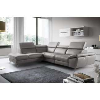 Canapé d'angle relax en 100% tout cuir épais de luxe italien avec relax électrique, 5/6 places KASTER, taupe, angle gauche