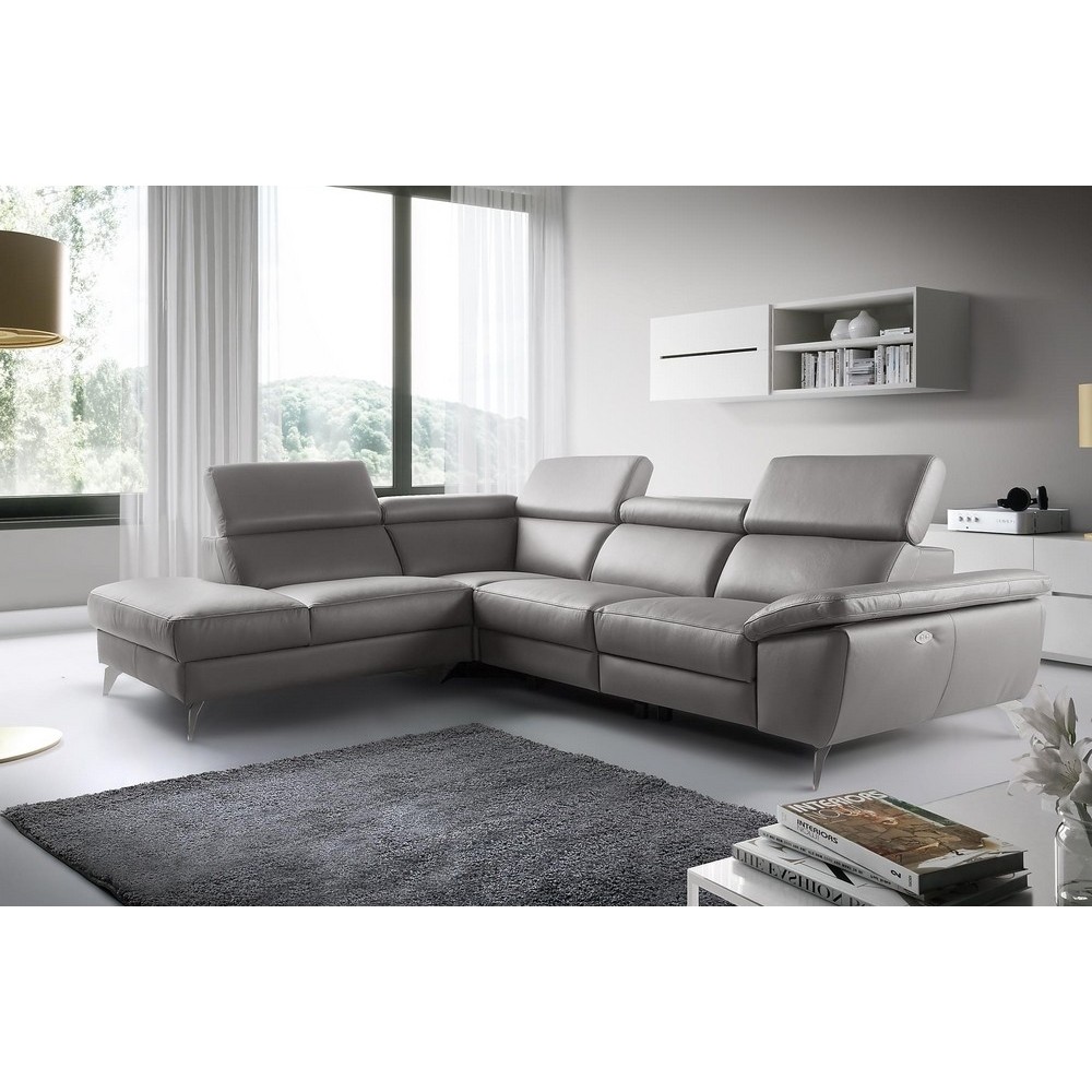 Canapé d'angle relax en 100% tout cuir épais de luxe italien avec relax électrique, 5/6 places KASTER, taupe, angle gauche Canapé d'angle relax en 100% tout cuir épais de luxe italien avec relax électrique, 5/6 places KASTER, taupe, angle gauche