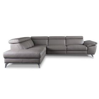 Canapé d'angle relax en 100% tout cuir épais de luxe italien avec relax électrique, 5/6 places KASTER, taupe, angle gauche