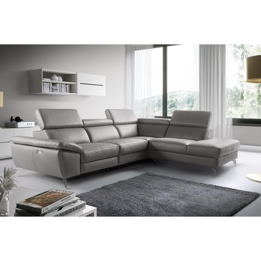 Canapé d'angle relax en 100% tout cuir épais de luxe italien avec relax électrique, 5/6 places KASTER, taupe, angle droit Canapé d'angle relax en 100% tout cuir épais de luxe italien avec relax électrique, 5/6 places KASTER, taupe, angle droit