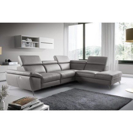 Canapé d'angle relax en 100% tout cuir épais de luxe italien avec relax électrique, 5/6 places KASTER, taupe, angle droit