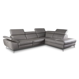Canapé d'angle relax en 100% tout cuir épais de luxe italien avec relax électrique, 5/6 places KASTER, taupe, angle droit