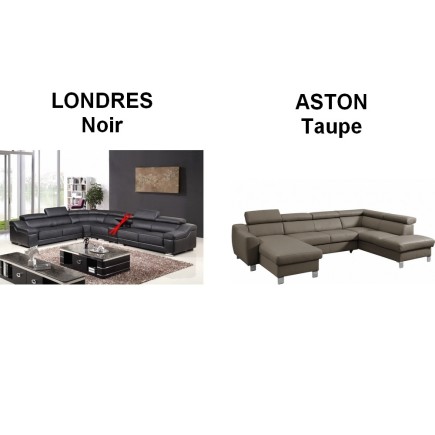 1er paiement commande: canapé d'angle cuir buffle italien luxe 7 places londres noir, angle gauche, canapé sur mesure sans le ba