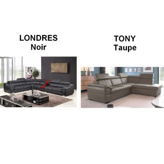 2eme paiement commande: canapé d'angle cuir buffle italien luxe 7 places londres noir, angle gauche, canapé sur mesure sans le b