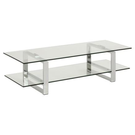 Meuble TV design en verre et acier chromé de qualité, KATY