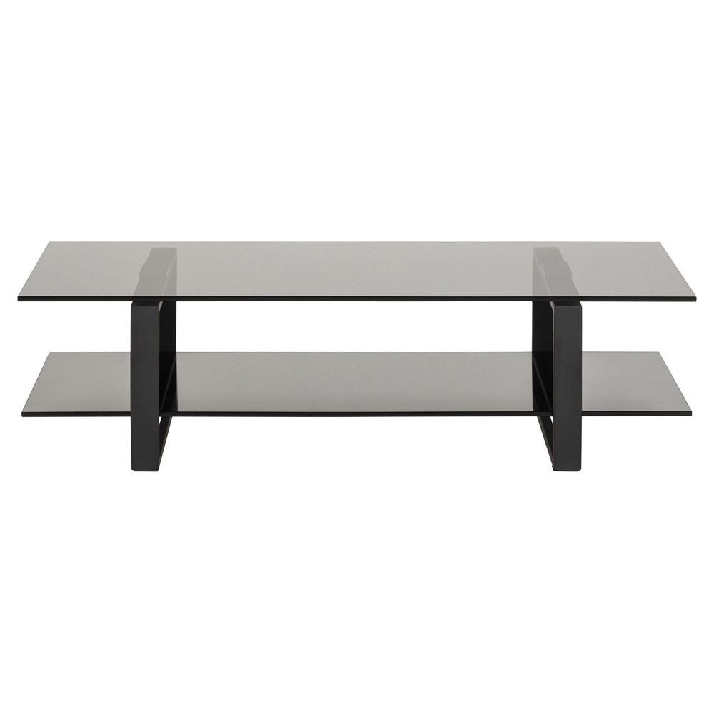 Meuble TV design en verre et acier noir mat de qualité, KATARINE Meuble TV design en verre et acier noir mat de qualité, KATARINE