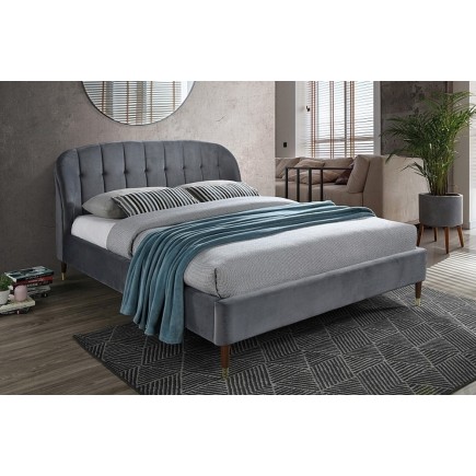 Lit double en tissu velours de qualité LITO, gris foncé, avec sommier à lattes, 160x200