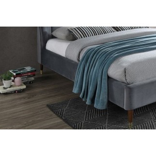 Lit double en tissu velours de qualité LITO, gris foncé, avec sommier à lattes, 160x200