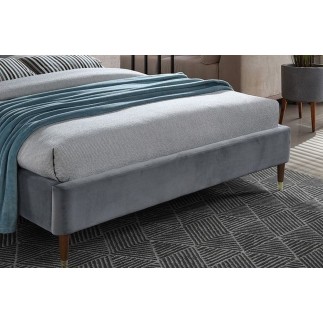 Lit double en tissu velours de qualité LITO, gris foncé, avec sommier à lattes, 160x200