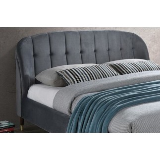 Lit double en tissu velours de qualité LITO, gris foncé, avec sommier à lattes, 160x200