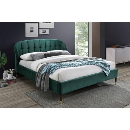 Lit double en tissu velours de qualité LITO, vert foncé, avec sommier à lattes, 160x200