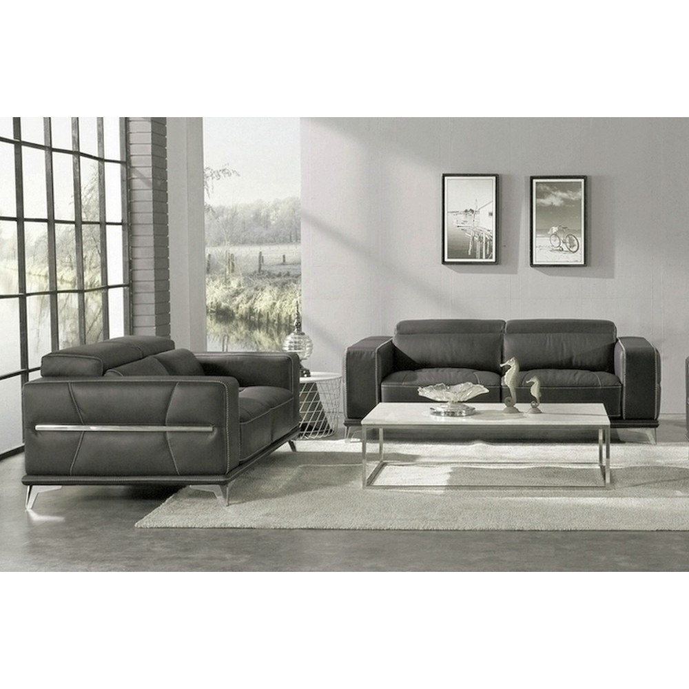 Ensemble Canapé 3 places et 2 places en cuir italien buffle VEGA, gris foncé avec surpiqure gris clair Ensemble Canapé 3 places et 2 places en cuir italien buffle VEGA, gris foncé avec surpiqure gris clair