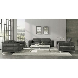 Ensemble Canapé 3 places et 2 places et fauteuil 1 place en cuir italien buffle VEGA, gris foncé avec surpiqure gris clair