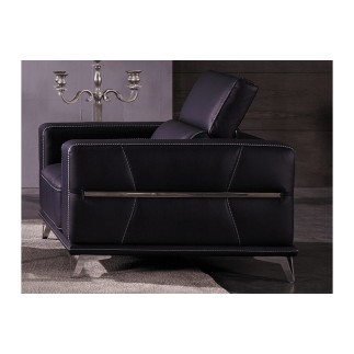 Ensemble Canapé 3 places et 2 places et fauteuil 1 place en cuir italien buffle VEGA, gris foncé avec surpiqure gris clair