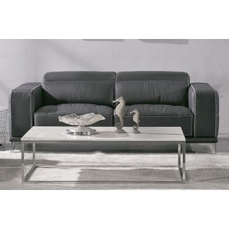 Ensemble Canapé 3 places et 2 fauteuils 1 place en cuir italien buffle VEGA, gris foncé avec surpiqure gris clair