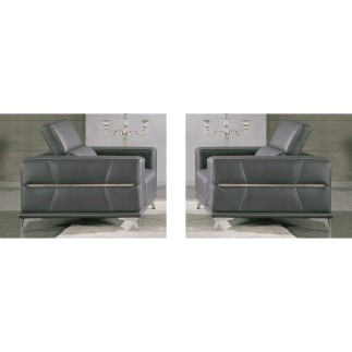Ensemble 2 fauteuils 1 place en cuir italien buffle VEGA, gris foncé avec surpiqure gris clair