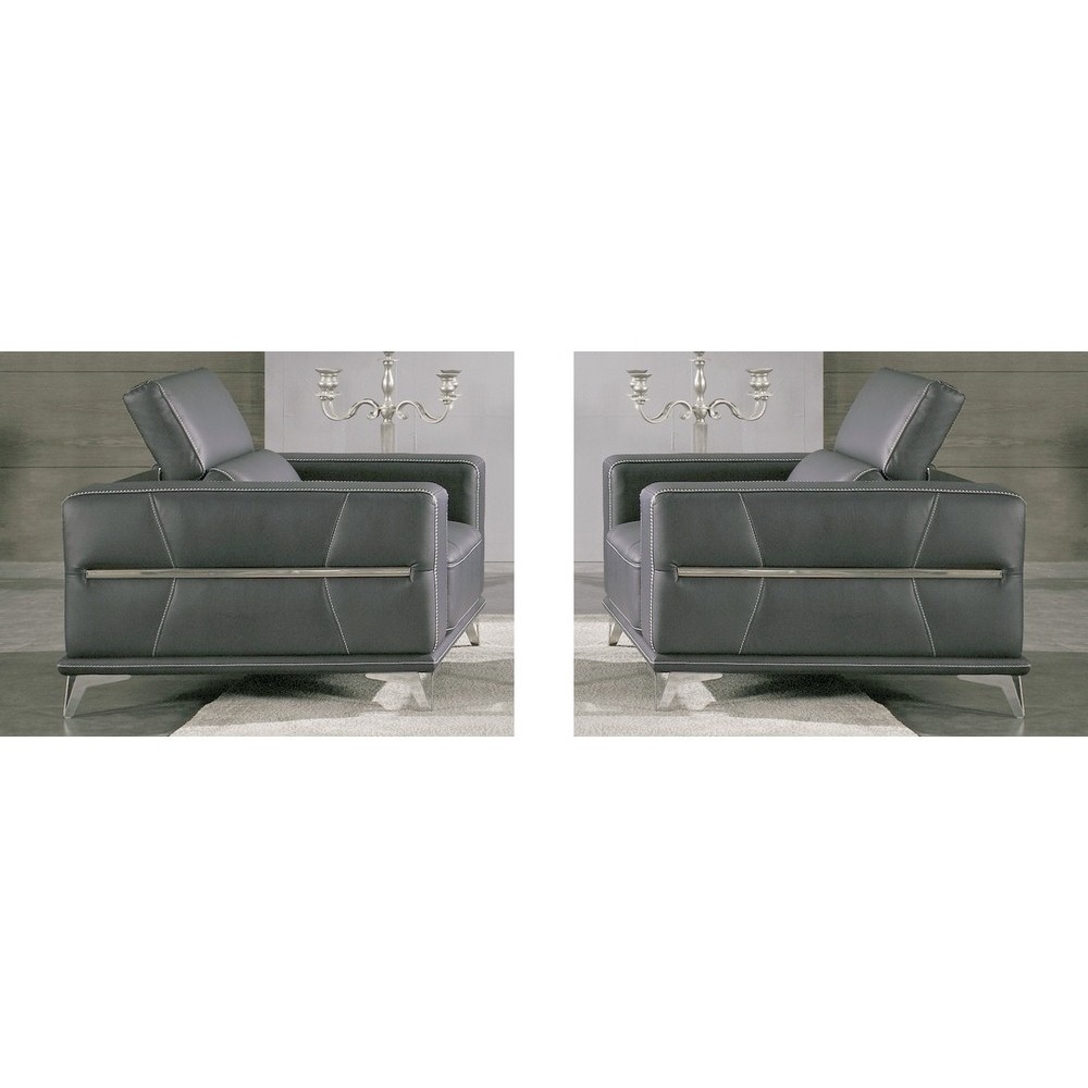 Ensemble 2 fauteuils 1 place en cuir italien buffle VEGA, gris foncé avec surpiqure gris clair Ensemble 2 fauteuils 1 place en cuir italien buffle VEGA, gris foncé avec surpiqure gris clair