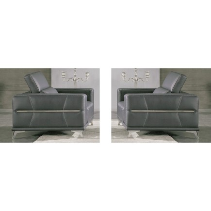 Ensemble 2 fauteuils 1 place en cuir italien buffle VEGA, gris foncé avec surpiqure gris clair