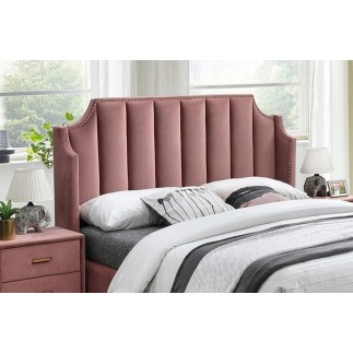Lit double en tissu velours de qualité MONOTI, rose pale, avec sommier à lattes, 160x200