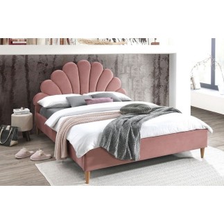 Lit double en tissu velours de qualité SANIA, rose pale, avec sommier à lattes, 160x200