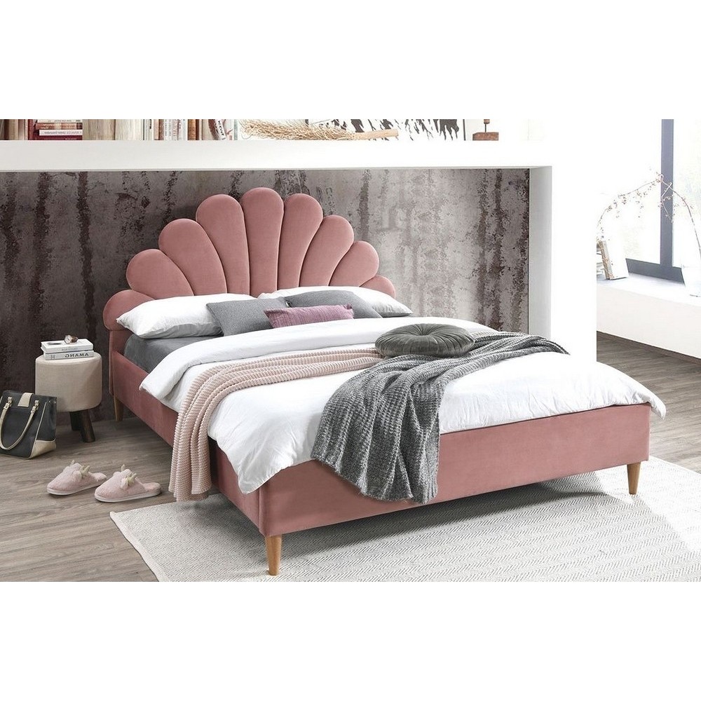 Lit double en tissu velours de qualité SANIA, rose pale, avec sommier à lattes, 160x200 Lit double en tissu velours de qualité SANIA, rose pale, avec sommier à lattes, 160x200