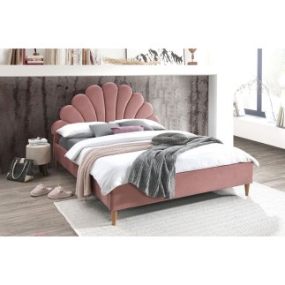 Lit double en tissu velours de qualité SANIA, rose pale, avec sommier à lattes, 160x200
