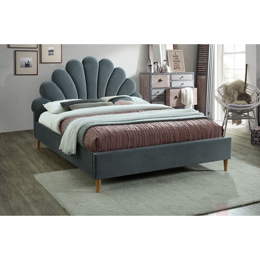 Lit double en tissu velours de qualité SANIA, gris, avec sommier à lattes, 160x200 Lit double en tissu velours de qualité SANIA, gris, avec sommier à lattes, 160x200