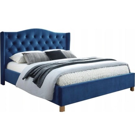Lit double en tissu velours de qualité ASMA, bleu, avec sommier à lattes, 160x200