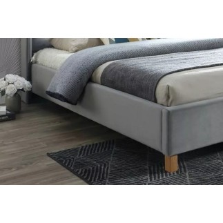 Lit double en tissu velours de qualité ASMA, gris, avec sommier à lattes, 160x200