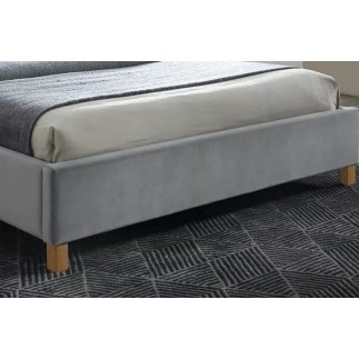 Lit double en tissu velours de qualité ASMA, gris, avec sommier à lattes, 160x200