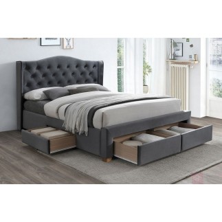 Lit double en tissu velours de qualité ASENA, gris, avec sommier à lattes, 160x200