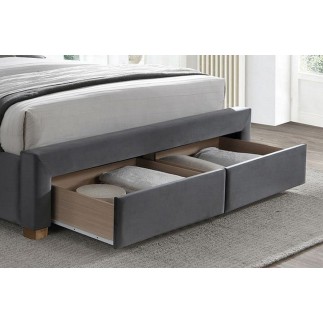 Lit double en tissu velours de qualité ASENA, gris, avec sommier à lattes, 160x200