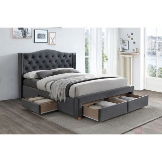 Lit double en tissu velours de qualité ASENA, gris, avec sommier à lattes, 160x200
