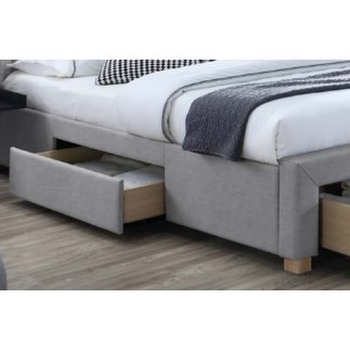 Lit double en tissu velours de qualité ELENA, gris, avec sommier à lattes, 160x200