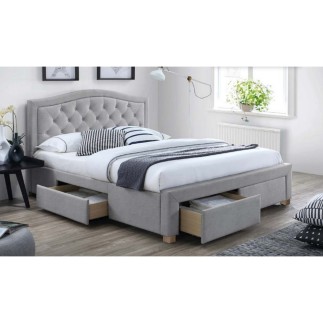 Lit double en tissu velours de qualité ELENA, gris, avec sommier à lattes, 160x200