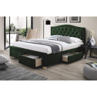 Lit double en tissu velours de qualité ELVIRA, vert, avec sommier à lattes, 160x200