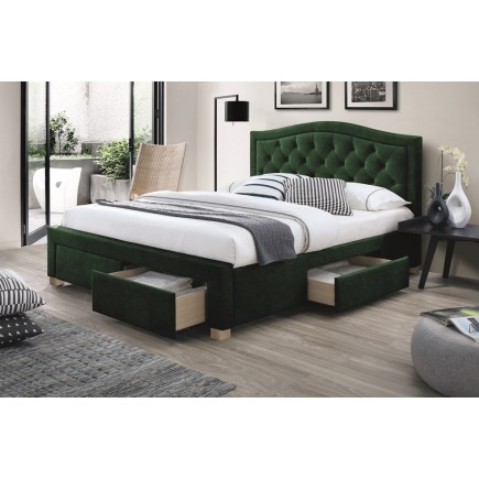 Lit double en tissu velours de qualité ELVIRA, vert, avec sommier à lattes, 160x200