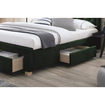 Lit double en tissu velours de qualité ELVIRA, vert, avec sommier à lattes, 160x200