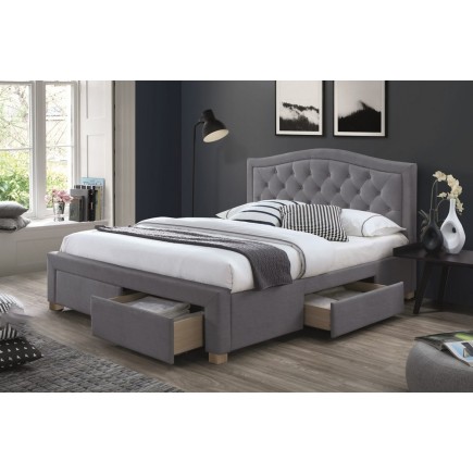 Lit double en tissu velours de qualité ELVIRA, gris, avec sommier à lattes, 160x200