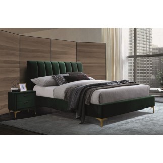 Lit double en tissu velours de qualité MICHIGAN, vert, avec sommier à lattes, 160x200