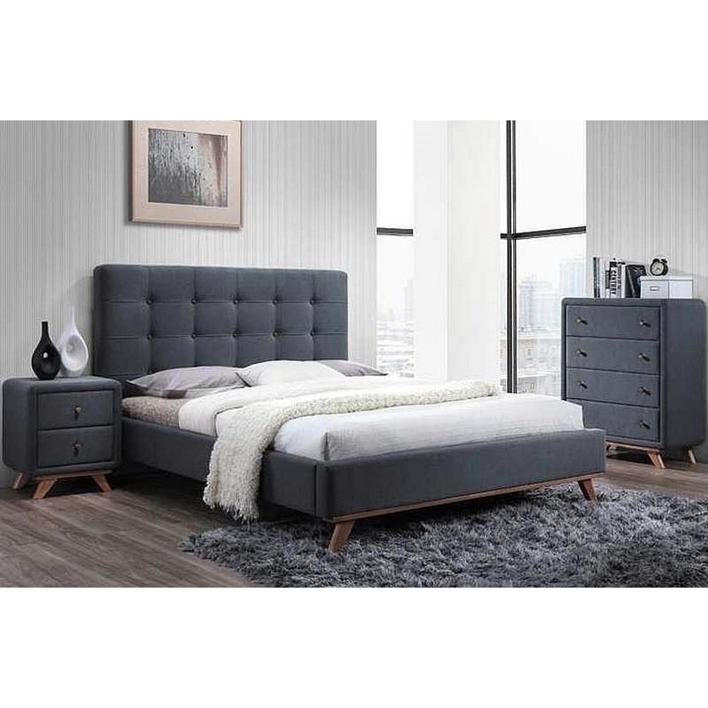 Lit double en tissu de qualité MELANIE, gris, avec sommier à lattes, 160x200, Lit Gris sans chevet