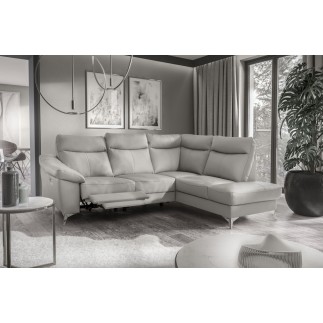 2eme paiement de la commande: Canapé d'angle en cuir italien de luxe 5 places luzerne, avec relax électrique et coffre, gris cla