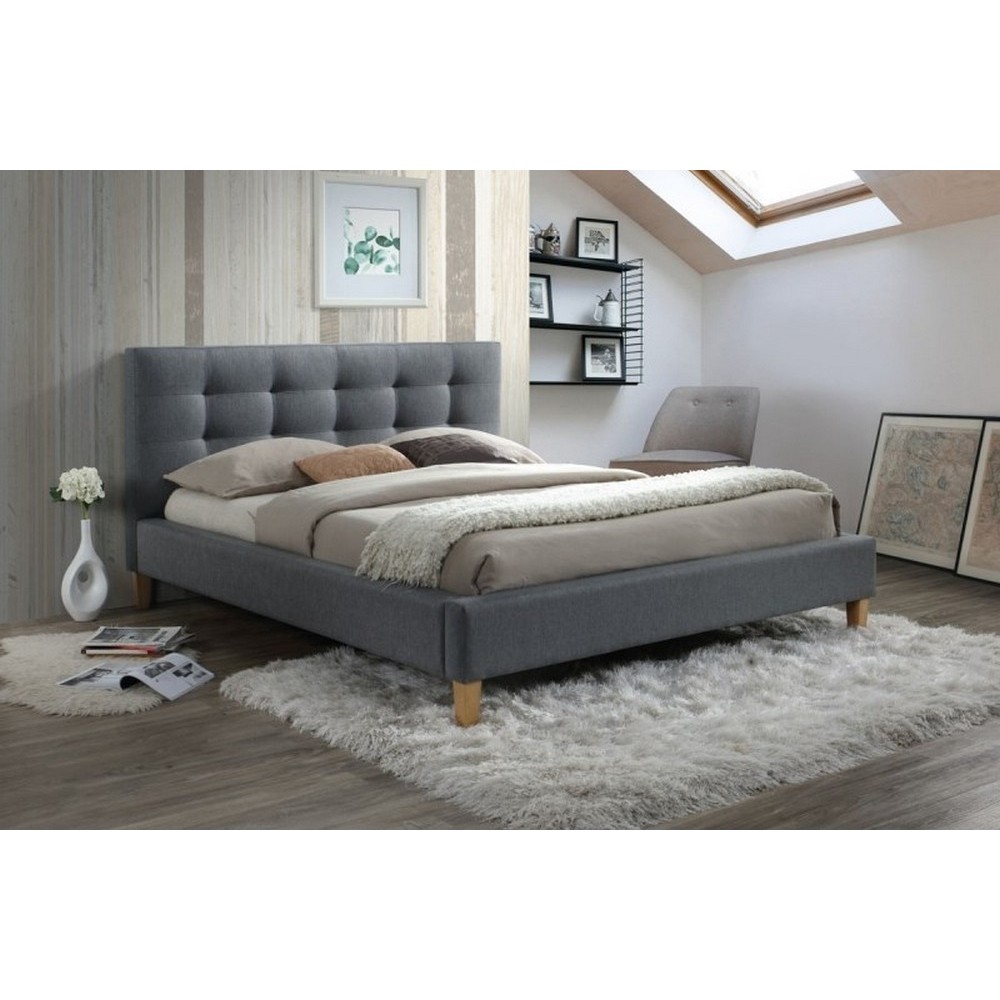 Lit double en tissu de qualité TERESA, gris, avec sommier à lattes, 140x200 Lit double en tissu de qualité TERESA, gris, avec sommier à lattes, 140x200