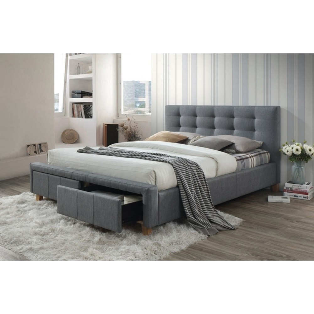 Lit double en tissu de qualité ASTI, gris, avec sommier à lattes, 160x200 Lit double en tissu de qualité ASTI, gris, avec sommier à lattes, 160x200