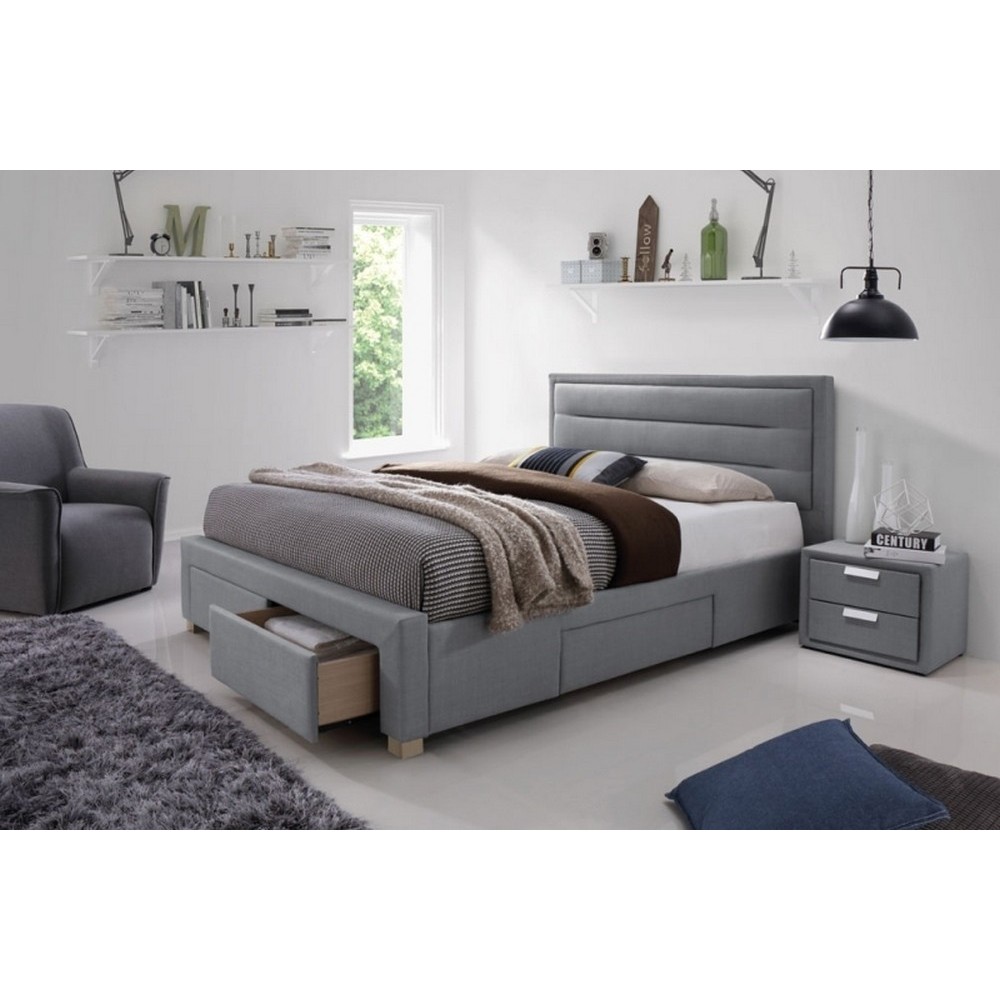 Lit double en tissu de qualité INSIGNA, gris, avec sommier à lattes, 160x200 Lit double en tissu de qualité INSIGNA, gris, avec sommier à lattes, 160x200