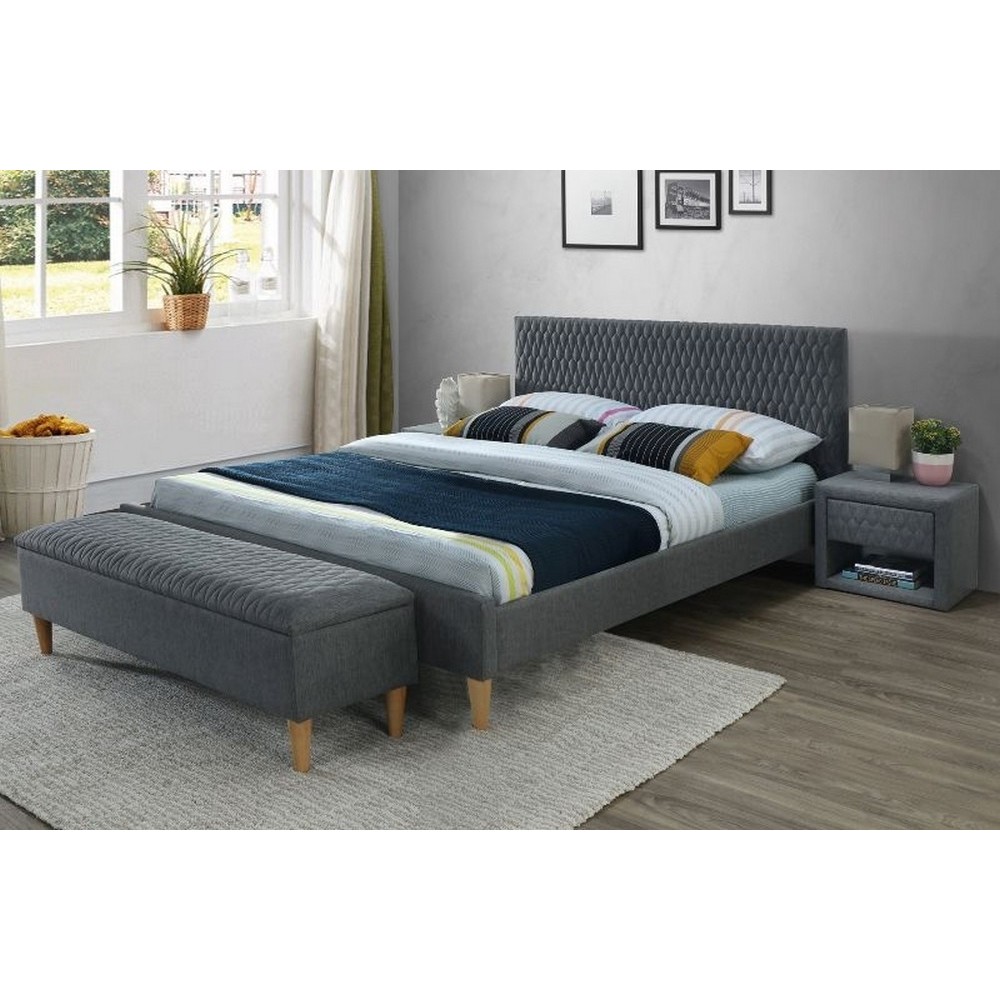 Lit double en tissu de qualité AZERI, gris, avec sommier à lattes, 160x200, AVEC 1 CHEVET Lit double en tissu de qualité AZERI, gris, avec sommier à lattes, 160x200, AVEC 1 CHEVET