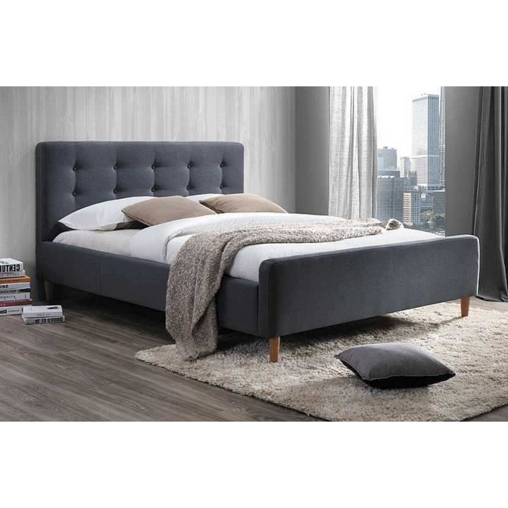 Lit double en tissu de qualité PIALA, gris, avec sommier à lattes, 160x200 Lit double en tissu de qualité PIALA, gris, avec sommier à lattes, 160x200