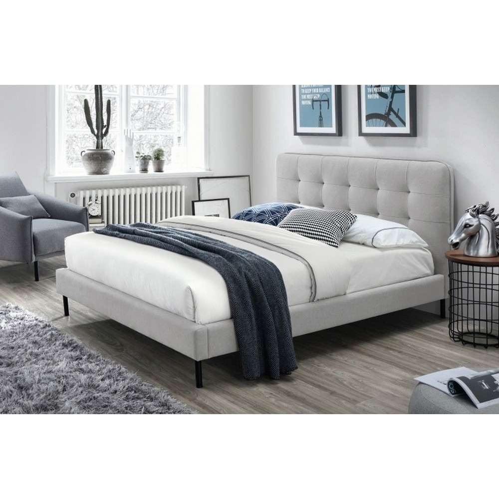 Lit double en tissu de qualité SARENA, gris clair, avec sommier à lattes, 160x200 Lit double en tissu de qualité SARENA, gris clair, avec sommier à lattes, 160x200