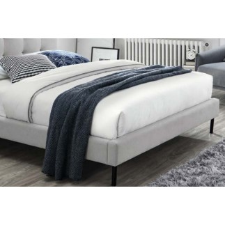 Lit double en tissu de qualité SARENA, gris clair, avec sommier à lattes, 160x200