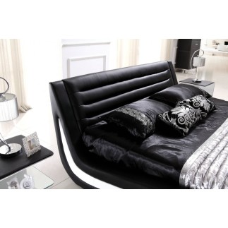 Lit en cuir italien de luxe NOCTURA, noir et liseret blanc